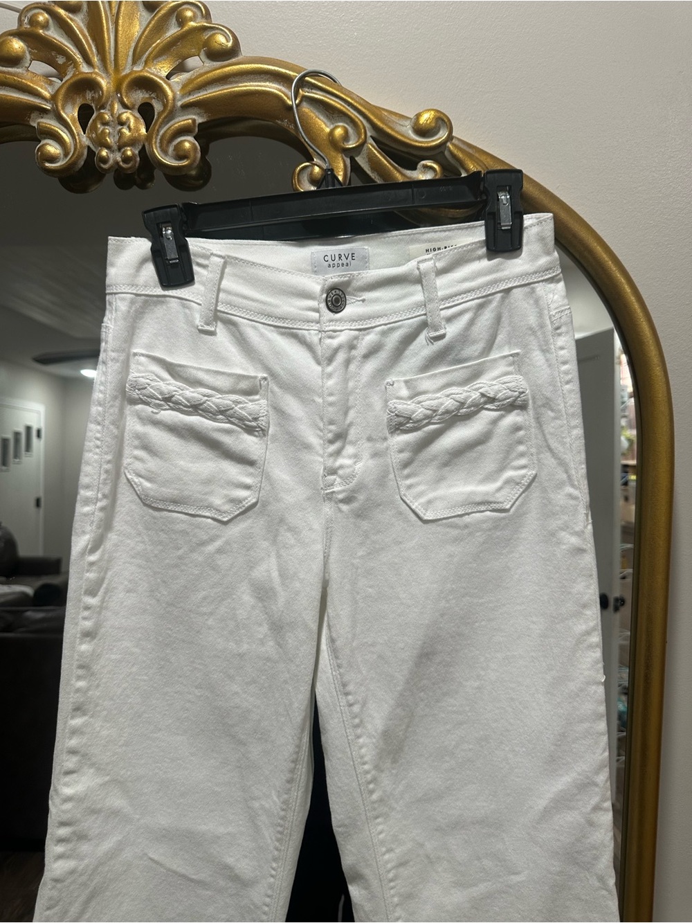 Curve Appeal White High Rose Wide-Leg Jeans with Braided Pocket Detail - Picture 9 of 16